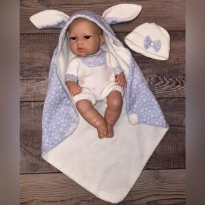 Arias Elegance Newborn Vinyl Baby Boy Doll and Sleeping Bag Bunny Blanket